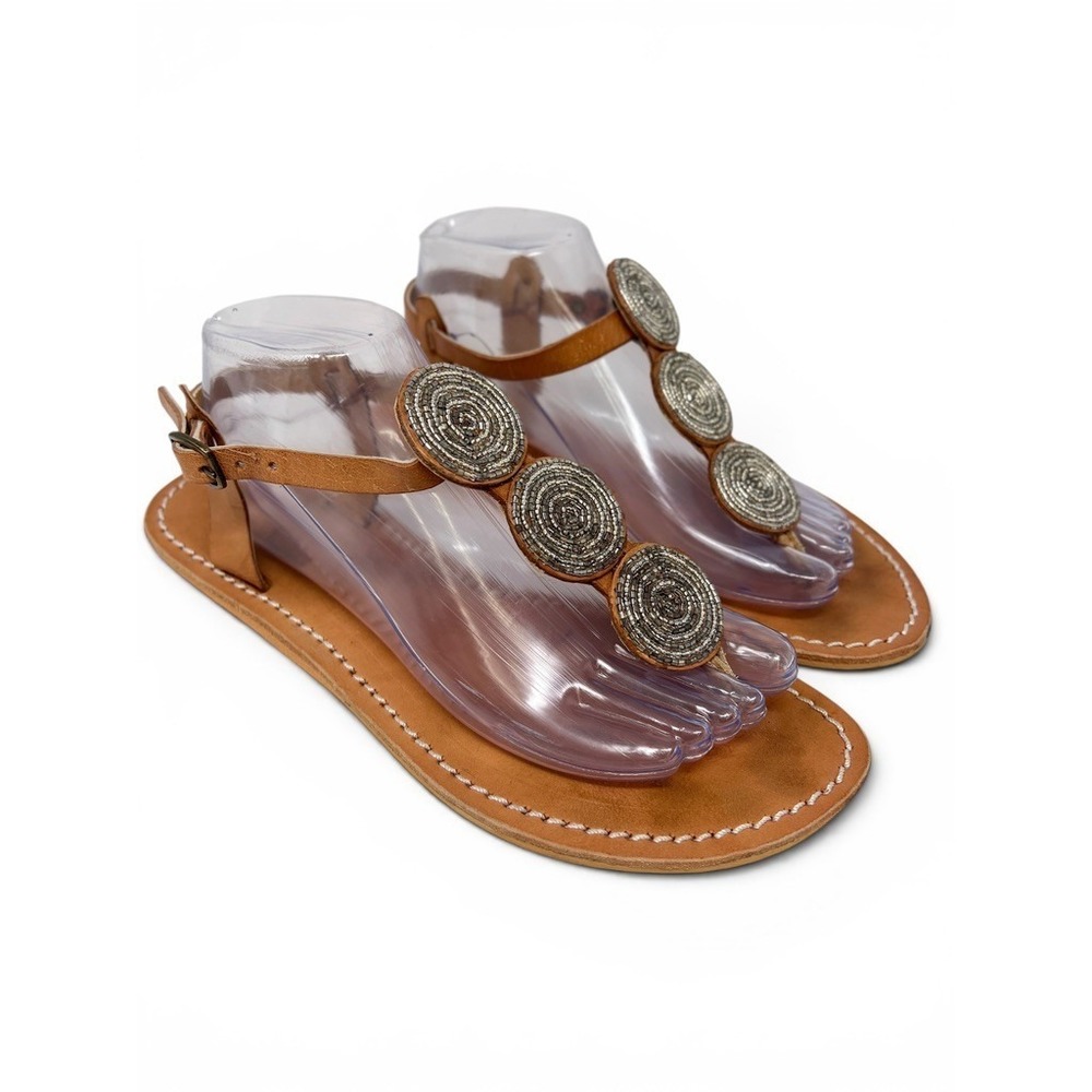 Laidback‎ London Isko Flat Leather Sandal Emerald Mix Maasai Size 40 US 9.5